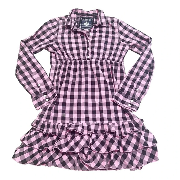 PINK Victoria's Secret Dresses & Skirts - Y2K Victoria’s Secret Pink & black plaid babydoll shirt dress ruffled hem size M